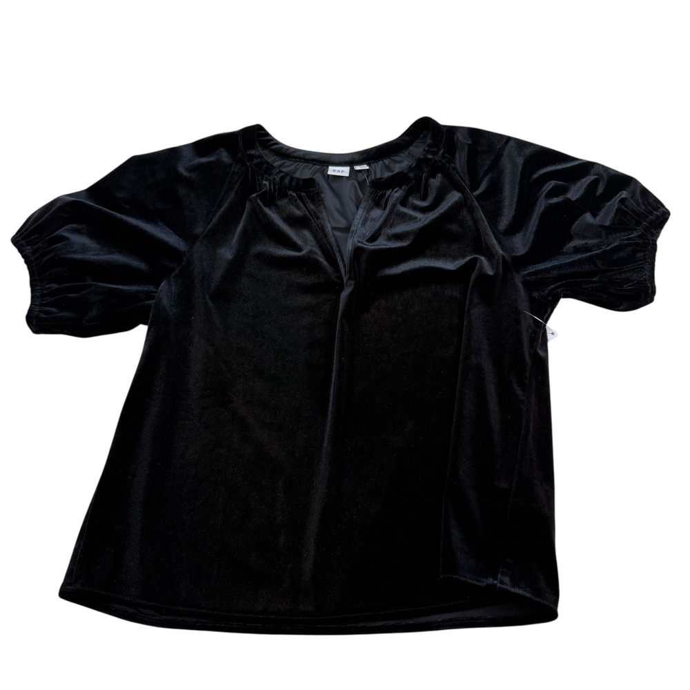 GAP‎ Velvet Puff Sleeve V-Neck Top Blouse XS Black